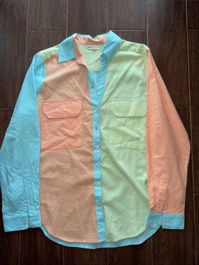 Roller Rabbit • Multicolored Collared Long Sleeve Button Down Blouse Size Medium
